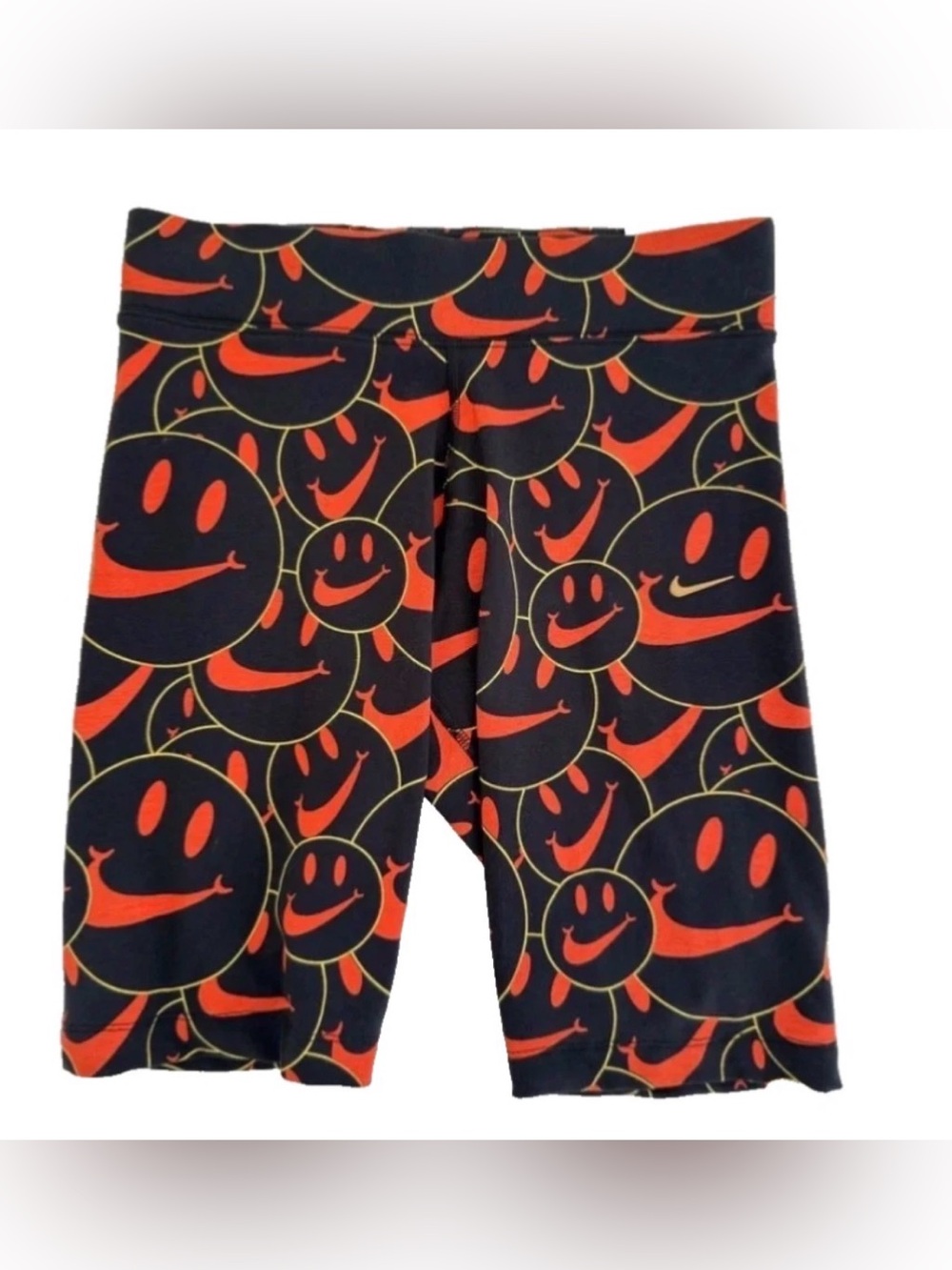 Nike Girls Smiley Face Print Bike Shorts in Black & Orange